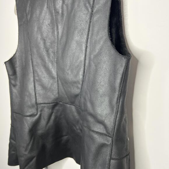 Nine West Jeans Vest Womens‎ Medium Black Faux Fur Collar Moto Zipper Pockets - Picture 7 of 10